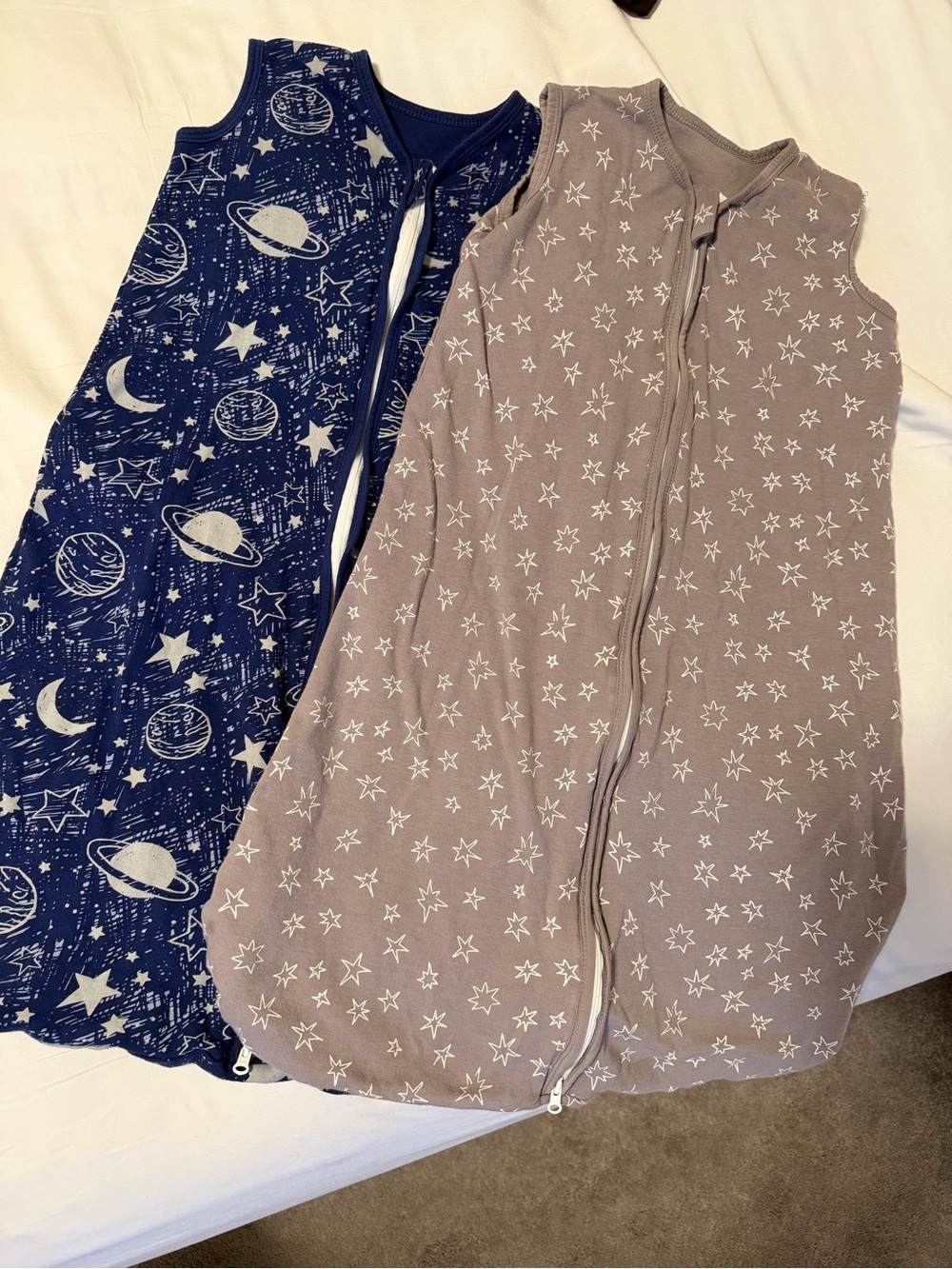 Kids Sleeveless Sleep Sack Set - Navy Space & Taupe Star